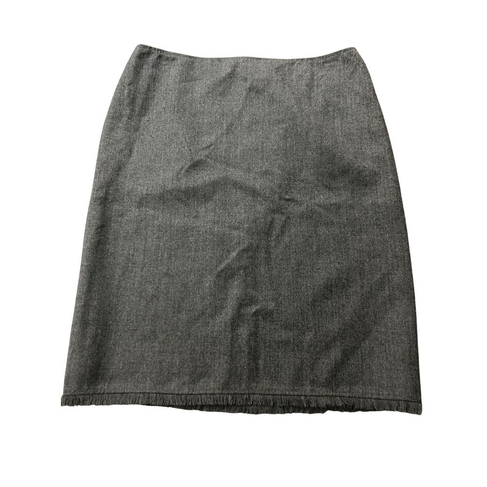 Sportmax Max Mara Grey 100% Virgin Wool Fringe Hem Pencil Skirt Made in Italy 12